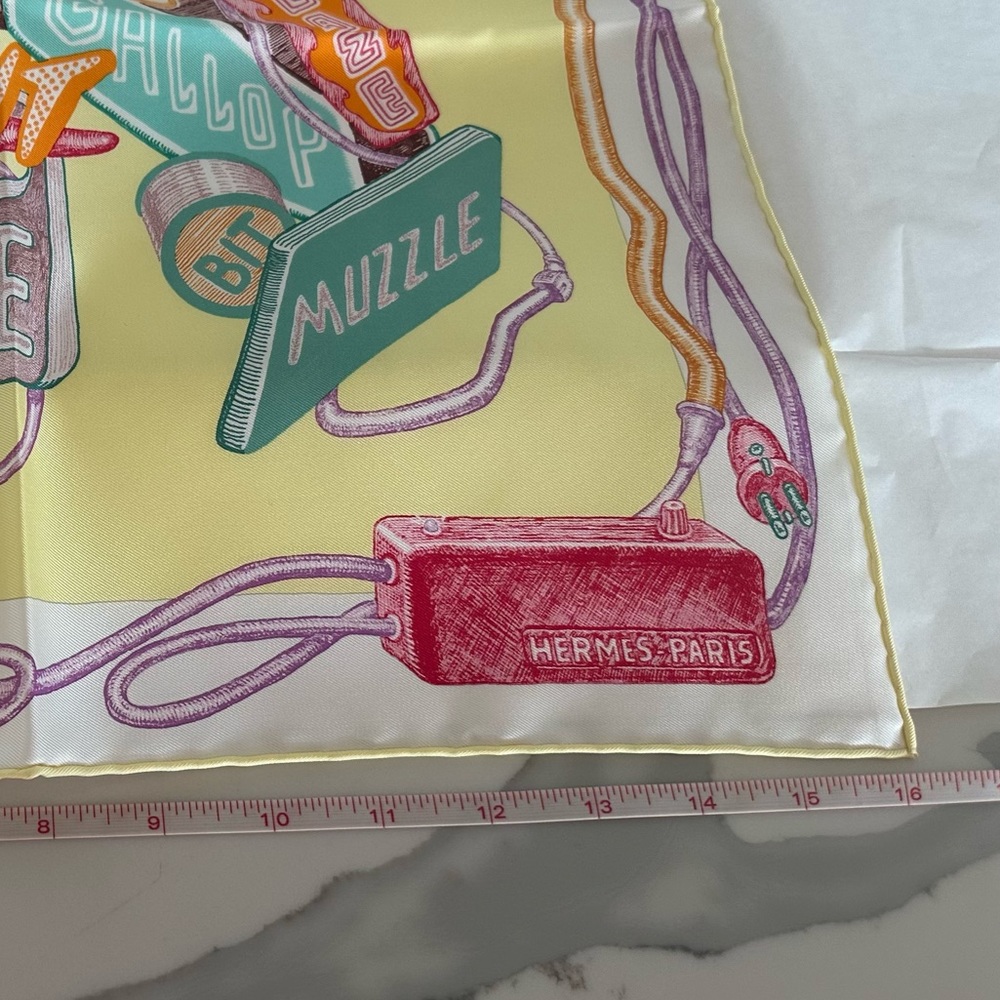 Never used/worn Hermes Chevaloscope Neon scarf. 100% silk. - Picture 5 of 10